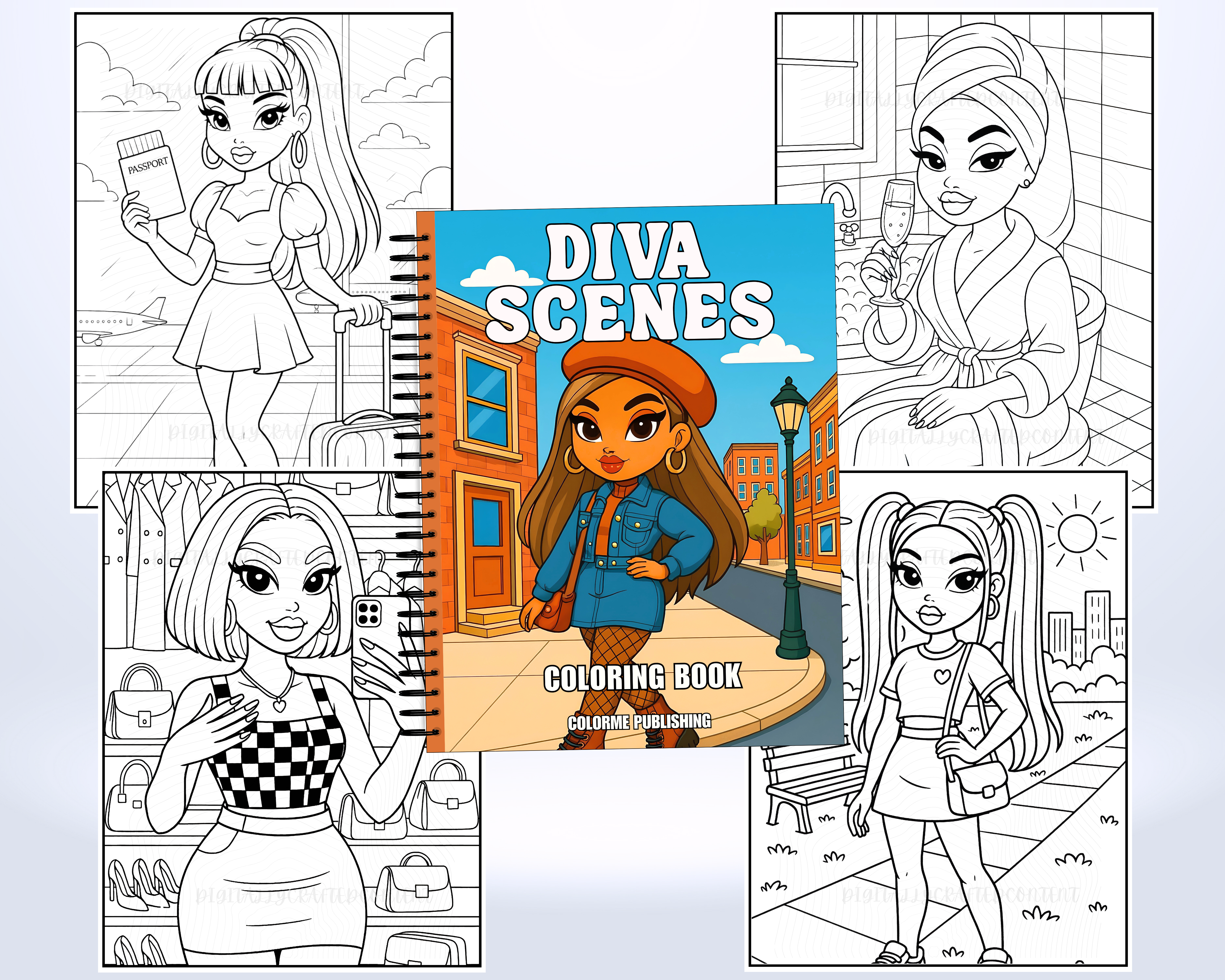 Diva Scenes 1 & 2 Coloring Book Bundle : 60 Coloring Pages of Fashion Dolls