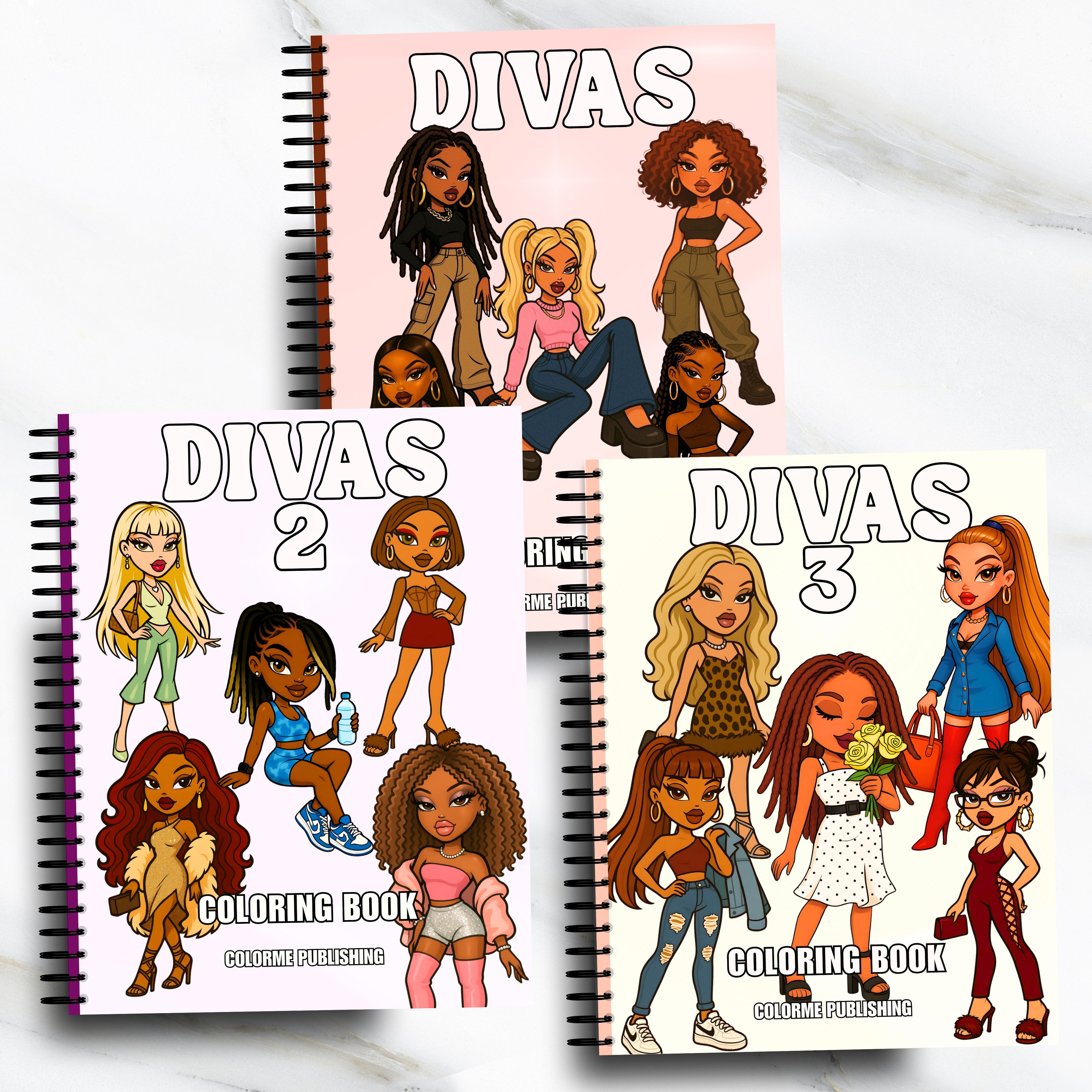 Divas 1, 2, & 3 Coloring Book Bundle : 90 Coloring Pages of Fashion Dolls