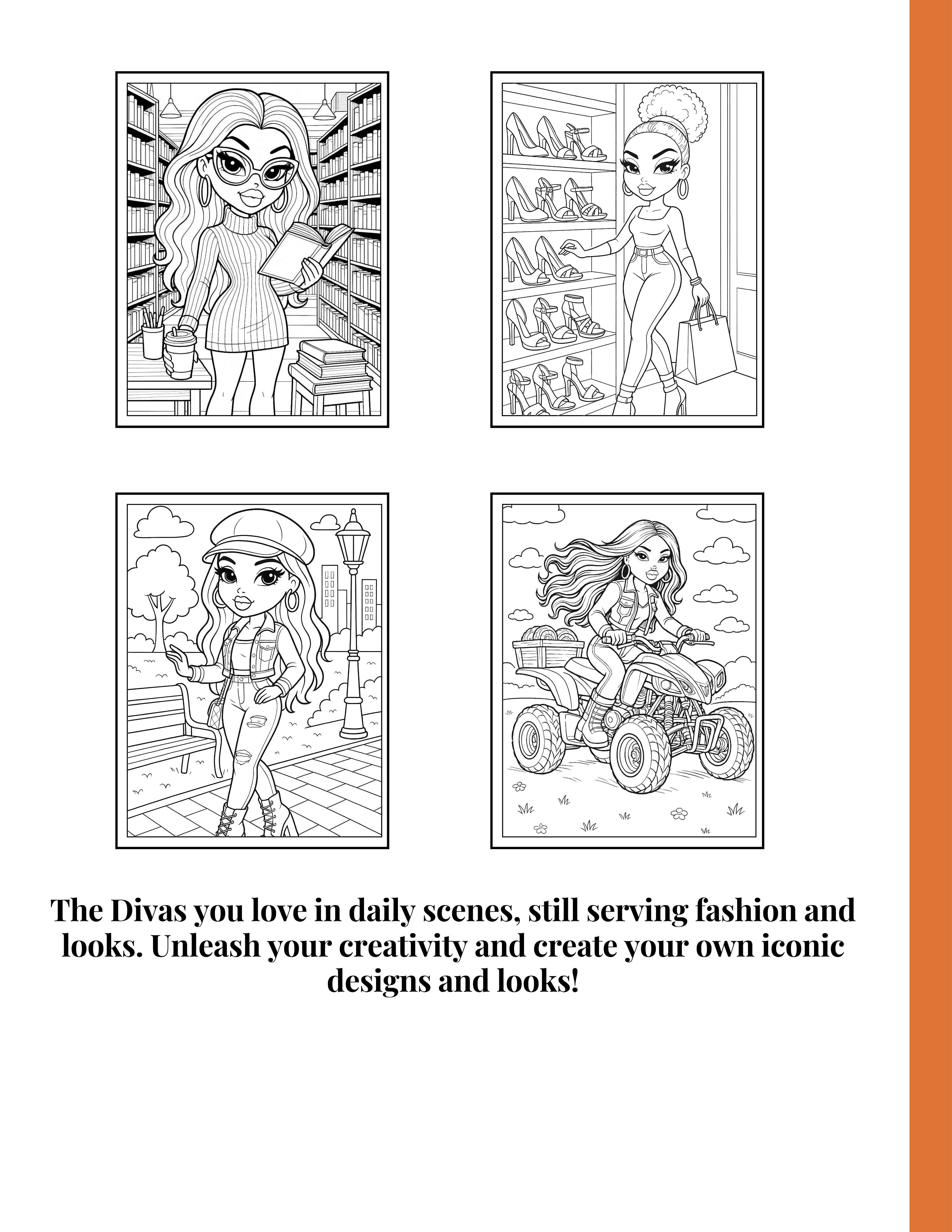 Diva Scenes 1 & 2 Coloring Book Bundle : 60 Coloring Pages of Fashion Dolls